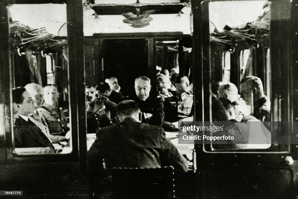 War and Conflict. World War II. The Fall of France. pic: 22nd June1940. The signing of the Armistice in the famous railway coach in the forest of Compiegne, which reversed the procedure of the 1918 Armistice.