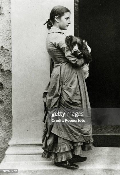 Literature Personalities, pic: circa 1880, English author Beatrix Potter, as a girl, with one of her dogs, Beatrix Potter, an author and illustrator...