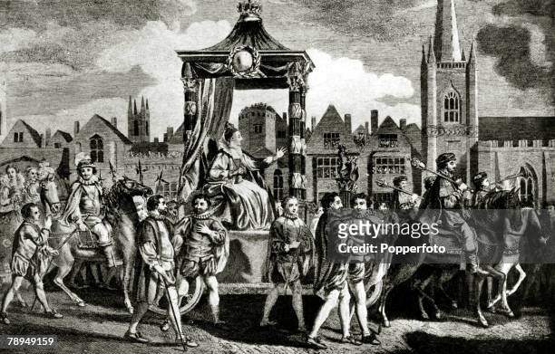 History Personalities, English Royalty, pic: 24th November 1588, This illustration shows Queen Elizabeth I on her way to St, Paul's Cathedral to give...