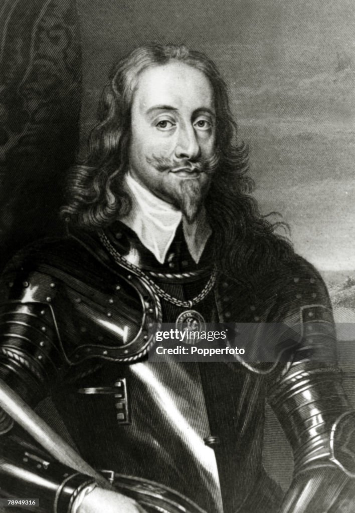 History Personalities. English Royalty. pic: circa 1640. King Charles I pictured wearing armour. King Charles I (1600-1649) who reigned 1625-1649 was eventually executed for treason in 1649, when after his religous and economic differences with Parliament