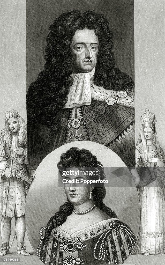 History Personalities. English Royalty. pic: circa 1690. This illustration shows King William III and Queen Mary II who ruled jointly 1689-1694, (when Mary died) and William III until 1702.