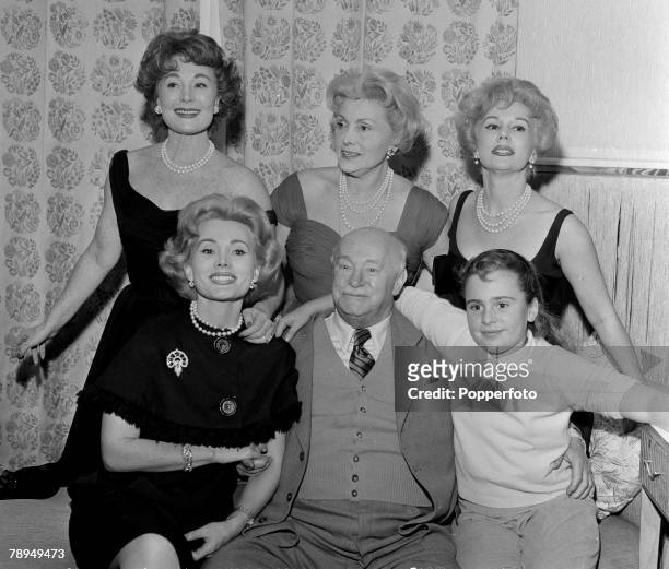 Stage & Screen, Vienna, Austria, November 1958, The famous Hungarian Gabor family of actresses, Front row, L-R; Zsa Zsa Gabor, Father 'Papa' Gabor,...