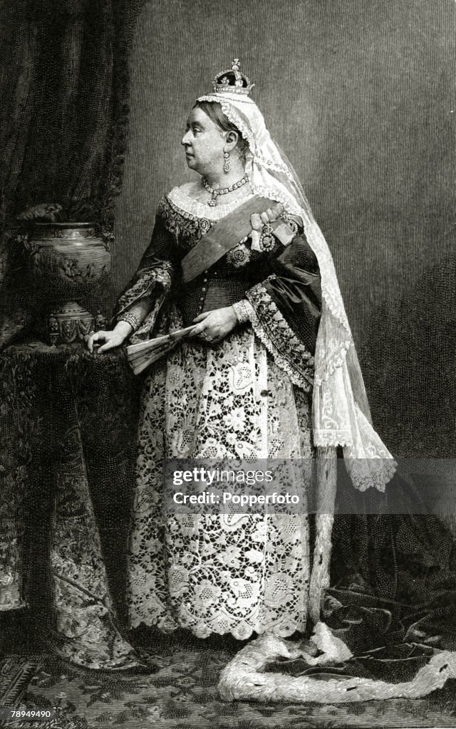 History Personalities. British Royalty. pic: 1887. Queen Victoria, pictured in her state robes in her Golden Jubilee year. Queen Victoria, (1819-1901) who reigned from 1837-1901, who during her reign saw Great Britain extend her empire across the world an