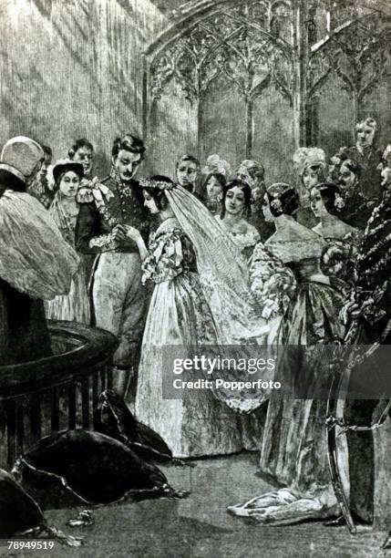 History Personalities, British Royalty, pic: 10th February 1840, Queen Victoria, with her husband Prince Albert, as they are married at St,James'...