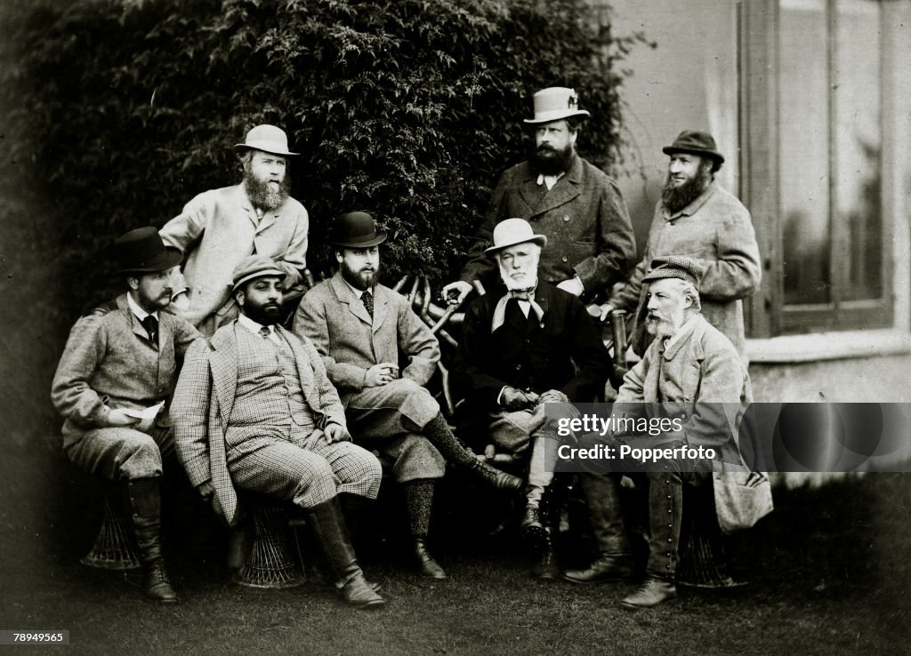 History Personalities. British Royalty. pic: 19th Century. HRH.The Prince of Wales, (sitting, centre) with standing l-r, Lord Frederick Fitzroy, Prince Edward of Saxe Weimar, Earl of Leicester. Sitting l-r, Captain Ellis, Maharajah Duleep Singh, General