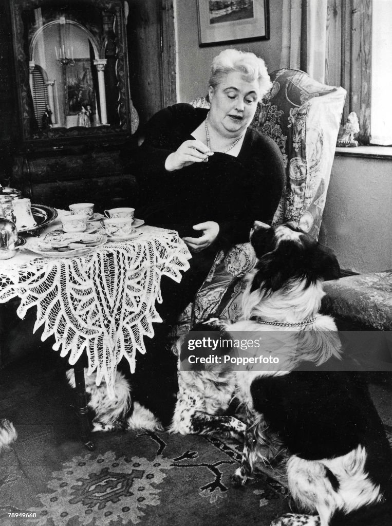 Margery Allingham, distinguished thriller writer, at home with her dogs -Belle+ and -Brock+.