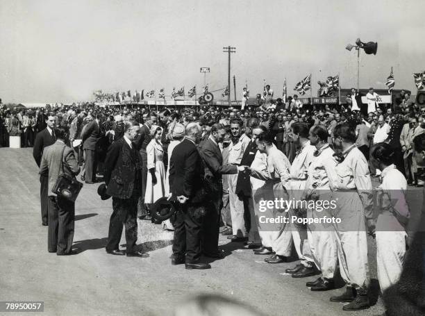 Motor Racing, Silverstone, Northamptonshire, England, 13th May King George VI and Queen Elizabeth, accompanied by Princess Margaret and the Earl and...