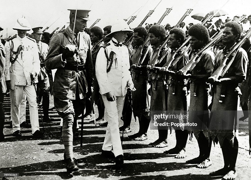 British Royalty. pic: 1920. HRH.Edward, Prince of Wales pictured in Suva, where the Fiji Constabulary provide a Guard of Honour. The Prince of Wales (1894-1972) was to become King Edward VIII for a short while in 1936 but abdicated due to his romance with