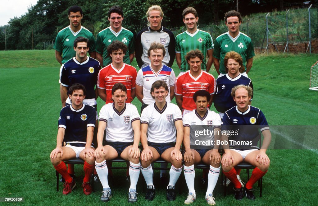 Sport. Football. pic: 3rd October 1985. Manchester United (International United). Back row: left-right, Paul McGrath (Republic of Ireland, Frank Stapleton (Republic of Ireland), Gary Bailey (England), Norman Whiteside (Northern Ireland), Kevin Moran (Repu