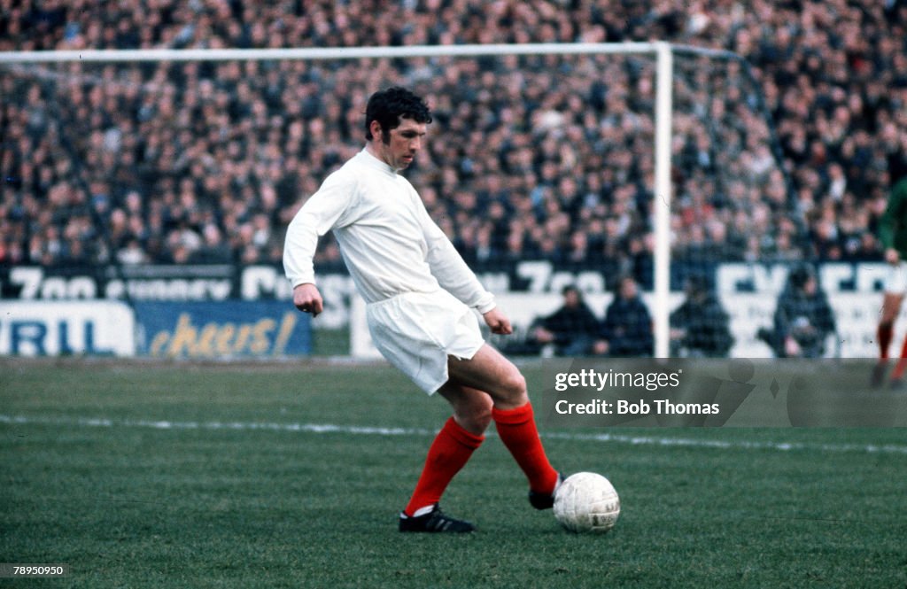 Leeds United's Johnny Giles controls the ball.