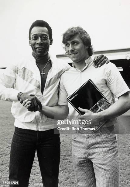 Arsenal youngster Kenny Sansom meets the legendary Brazilian Pele at Highbury