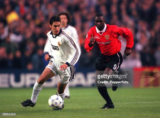 Football, UEFA Champions League, Quarter-final, 1st Leg, 4th April 2000, Madrid, Spain, Real Madrid 0 v Manchester United 0, Real Madrid's Raul,...