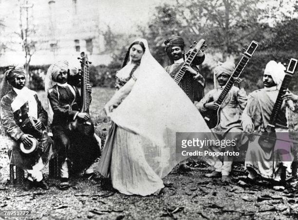Exotic Dutch dancer Mata Hari who lived in France and was executed as a German spy in World War One, pictured in Paris practicing her Javanese Temple...