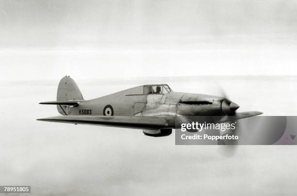 The Hawker Monoplane F.36/34 interceptor prototype Hurricane, registration K5083 powered by a 1,025 h.p. Rolls-Royce Merlin “C” engine, driving a...