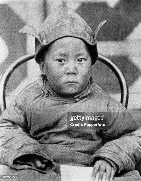 September 1939, Kumbum, Tibet, A picture of the 14th Dalai Lama , called Tanchu, the Spiritual and temporal head of Tibet, and Buddhist leader, who...