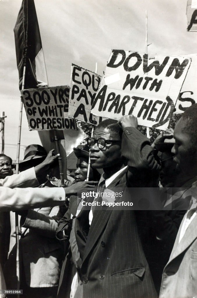 Race. Apartheid. South Africa. pic: 1952. Non white protesters, part of a large crowd at a Johannesburg protest meeting which called for freedom and equality.