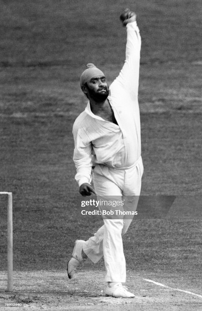 Sport. Cricket. pic: 1977. Bishen Bedi, Northamptonshire and India. Bishen Bedi played in 67 Test matches for India between 1966-1979.