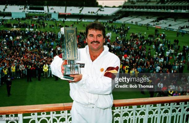 5th September 1992, Nat West Trophy Final at Lord's, Northamptonshire beat Leicestershire by 8 wickets, Northamptonshire captain Alan Lamb celebrates...