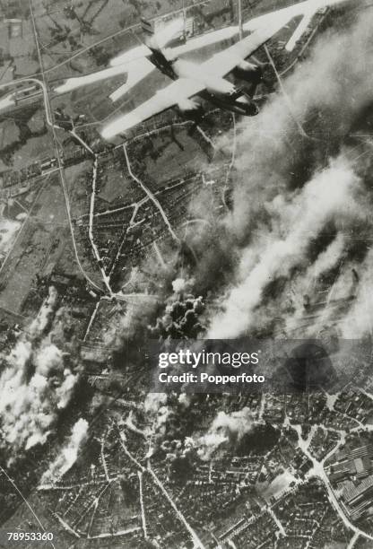 War and Conflict, World War Two, pic: October 1944, A United States Army Air Forces Martin B-26 Marauder medium bomber turns for home after bombing...
