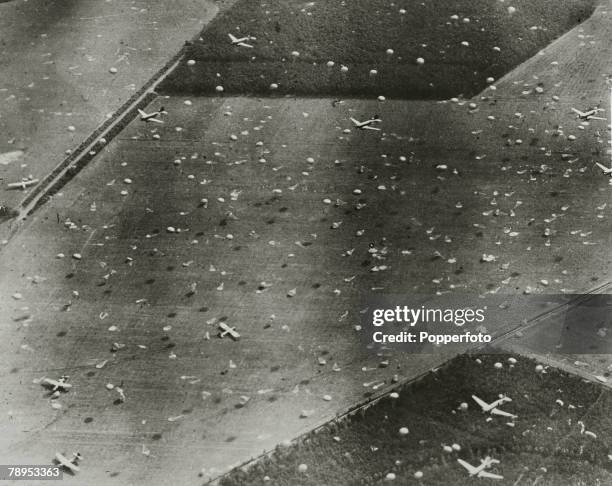 War and Conflict, World War Two, pic: September 1944, Allied parachutes and aircraft in the area around Arnhem, Holland, where paratroopers were to...