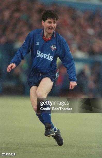 24th February 1990, Denis Irwin, Oldham Athletic defender, who won 56 Republic of Ireland international caps 1991-2000, while playing at Manchester...