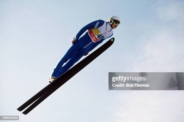 Sport, 1988 Winter Olympic Games, Calgary, Canada, Mens 90 metre Ski Jump, Individual Event, Matti Nykanen, Finland, Finland won the Gold medal in...