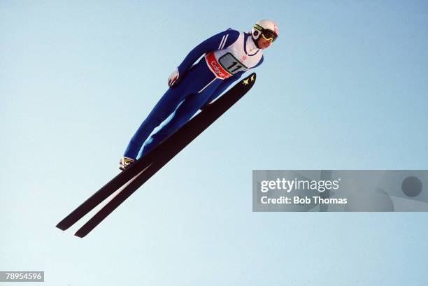Sport, 1988 Winter Olympic Games, Calgary, Canada, Mens 90 metre Ski Jump, Team Event, Matti Nykanen, Finland, Finland won the Gold medal in the the...