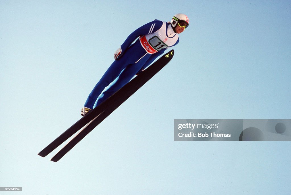 Sport. 1988 Winter Olympic Games. Calgary, Canada. Mens 90 metre Ski Jump. Team Event. Matti Nykanen, Finland. Finland won the Gold medal in the the team event, with Matti Nykannen winning 3 Gold medals in the 70 and 90 metre individual, and the team even