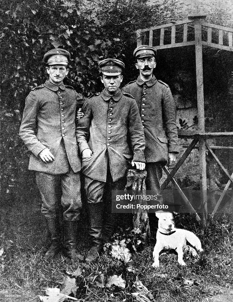 German Nazi leader Adolf Hitler (right) pictured as a soldier in World War One, 1916.