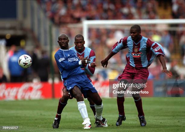 20th May 2000, Wembley, London, AXA FA Cup Final, Chelsea 1 v Aston Villa 0, Chelsea's George Weah and Aston Villa's Ian Taylor, right, and Ugo...