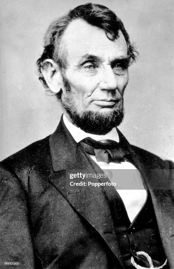 Formal portrait of Abraham Lincoln 1809 - 1865, 16th President of the United States of America, famous for saving the Union in the American Civil and the emancipation of slaves. He was assassinated by John Wilkes Booth in 1865.