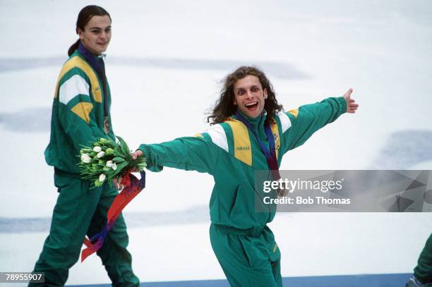 Sport, 1994 Winter Olympic Games, Lillehammer, Norway, Speed Skating, Mens Short Track 5000 metres, Australia celebrate their medal success