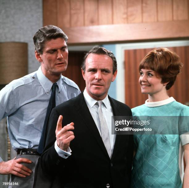 Pete Murray, Dickie Henderson and Isla Blair are pictured during filming of the "Dickie Henderson Show"