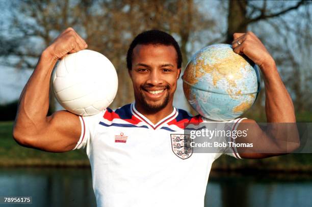 Sport, Football, Circa 1980's, West Bromwich Albion striker Cyrille Regis celebrates his call-up to the England squad