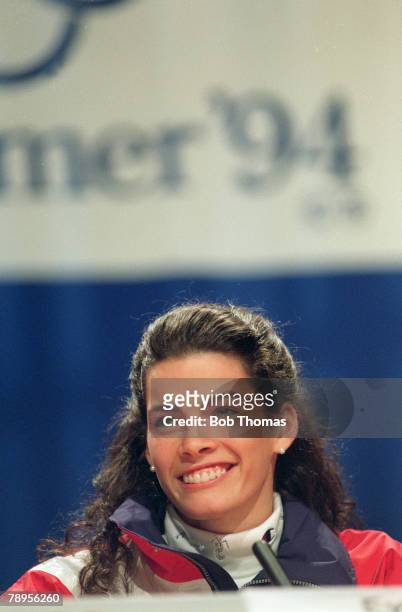 Sport, 1994 Winter Olympic Games, Lillehammer, Norway, Ice Skating, Ladies Figure Skating Singles, Nancy Kerrigan, USA, the Silver medal winner, at a...