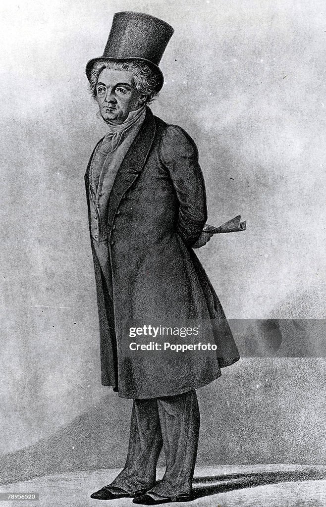 A full length portrait from a lithograph of German composer Ludwig Van Beethoven 1770-1827, who wrote 9 symphonies, 32 piano sonatas, 16 string quartets, five piano concertos, a violin concerto, two masses, the opera Fidelio and choral music.