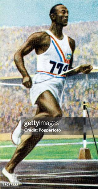 Sport, Athletics Illustration, pic: circa 1930's, Famous USA, athlete Jesse Owens, the 1936 Olympic Games triple gold medal winner at 100 metres, 200...