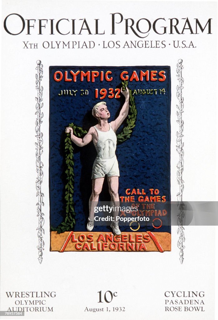 1932 Olympic Games. Los Angeles, USA. The official programme for the cycling and wrestling events at a cost of 10 cents.