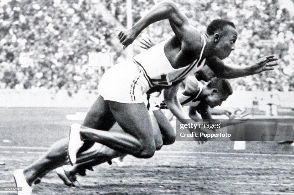 1936 Olympic Games. Berlin, Germany. Men's 100 Metres Final. USA's legendary Jesse Owens on his way to winning one of his four gold medals.