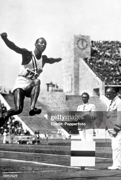 Olympic Games, Berlin, Germany, Men's Long Jump, USA's legendary Jesse Owens in action to win the gold medal