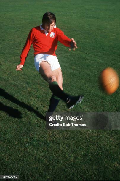 Sport, Rugby Union, pic: circa 1971, Wales outside half Barry John pictured in the British Lions' colours, one of the most exciting players of his...