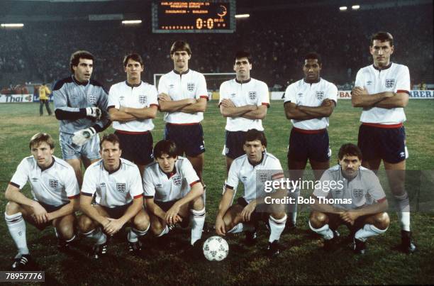 November 1987, European Championship in Belgrade, Yugoslavia 1 v England 4, The England team, Back row,l-r, Peter Shilton, Gary Lineker, Tony Adams,...