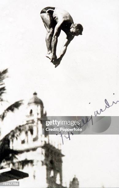 Olympic Games, Amsterdam, Holland, Diving, USA's Pete Desjardins in action to win the gold medal in the Men's Springboard diving
