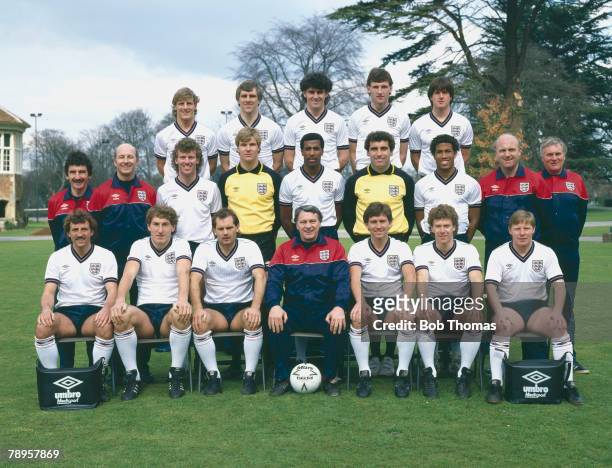 England team group, Back row, left-right, Paul Walsh, Graham Roberts, John Gregory, Dave Watson, Terry Fenwick, Middle row, left-right, Norman...