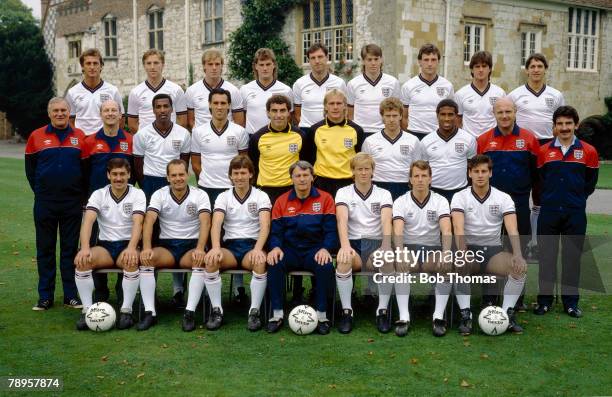 Sport, Football, England team group, pic: 15th October 1985, Back row, left-right, Trevor Francis, Gary Stevens, Kerry Dixon, Glenn Hoddle, Alvin...