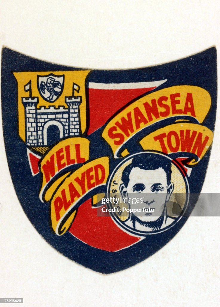 Sport. Football. pic: circa 1927. Colour illustration presented by "Boys' Magazine" shows a badge style card "Well Played Swansea Town" featuring Swansea player J.Sykes.