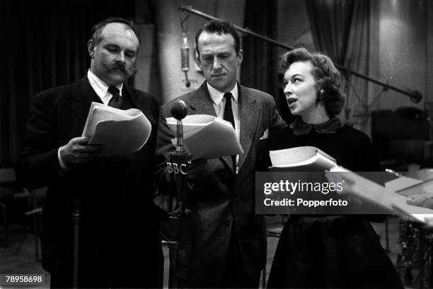 London, England Rehearsals at the Paris Cinema, Regent Street for the BBC radio programme Take it From Here featuring L-R: Jimmy Edwards, Dick...