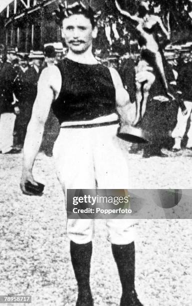 Olympic Games, Paris, France, Gymnastics, France's Gustave Sandres who took the gold medal in the Individual Combined Exercises event