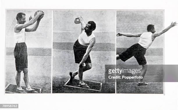 Olympic Games, Athens, Greece, Throwing the Discus, Panagiotis Paraskevopoulos of Greece who won the silver medal with a throw of 28,95 metres