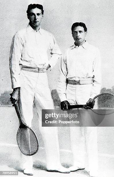 Olympic Games, Paris, France, Tennis, The Doherty brothers, Hugh Lawrence Doherty who won the gold medal in the singles is at left and brother...